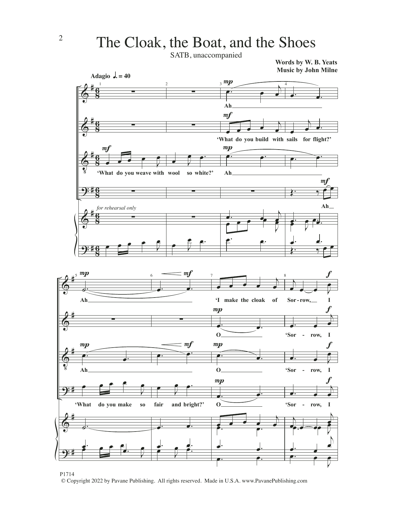 Learn to play John Milne The Cloak, The Boat, And The Shoes sheet music for SATB Choir in minutes. Price: 3.9900$ John Milne The Cloak, The Boat, And The Shoes sheet music notes and chords arranged for SATB Choir