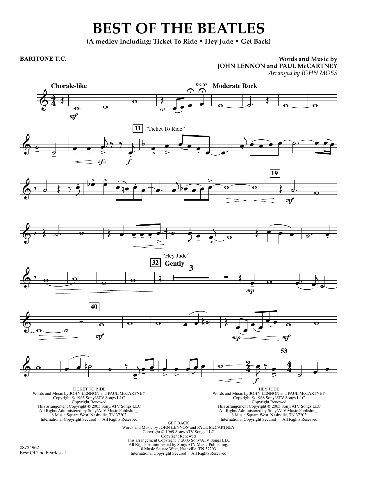 Learn to play John Moss Best of the Beatles - Baritone T.C. sheet music for Concert Band in minutes. Price: 5.9900$ John Moss Best of the Beatles - Baritone T.C. sheet music notes and chords arranged for Concert Band