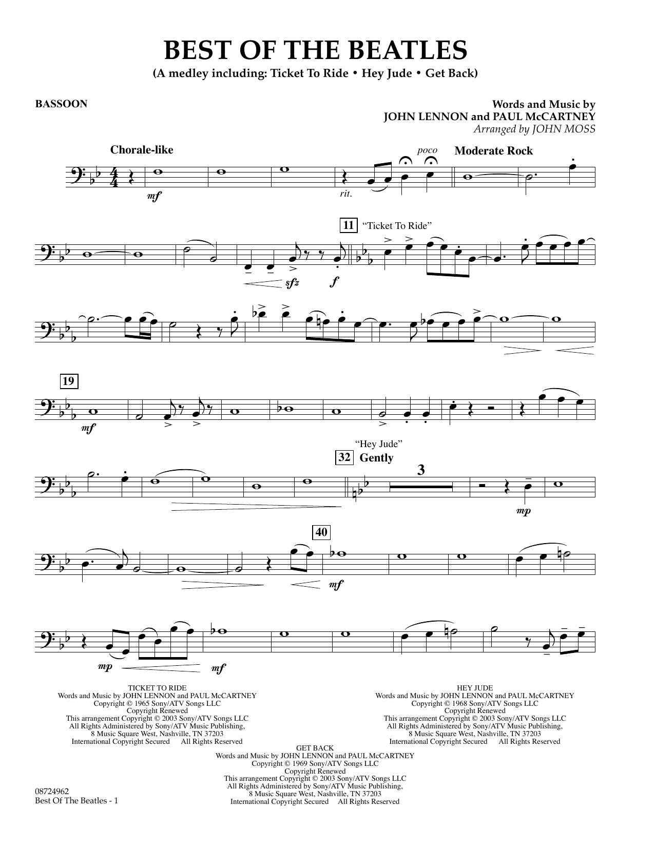 Learn to play John Moss Best of the Beatles - Bassoon sheet music for Concert Band in minutes. Price: 7.8900$ John Moss Best of the Beatles - Bassoon sheet music notes and chords arranged for Concert Band