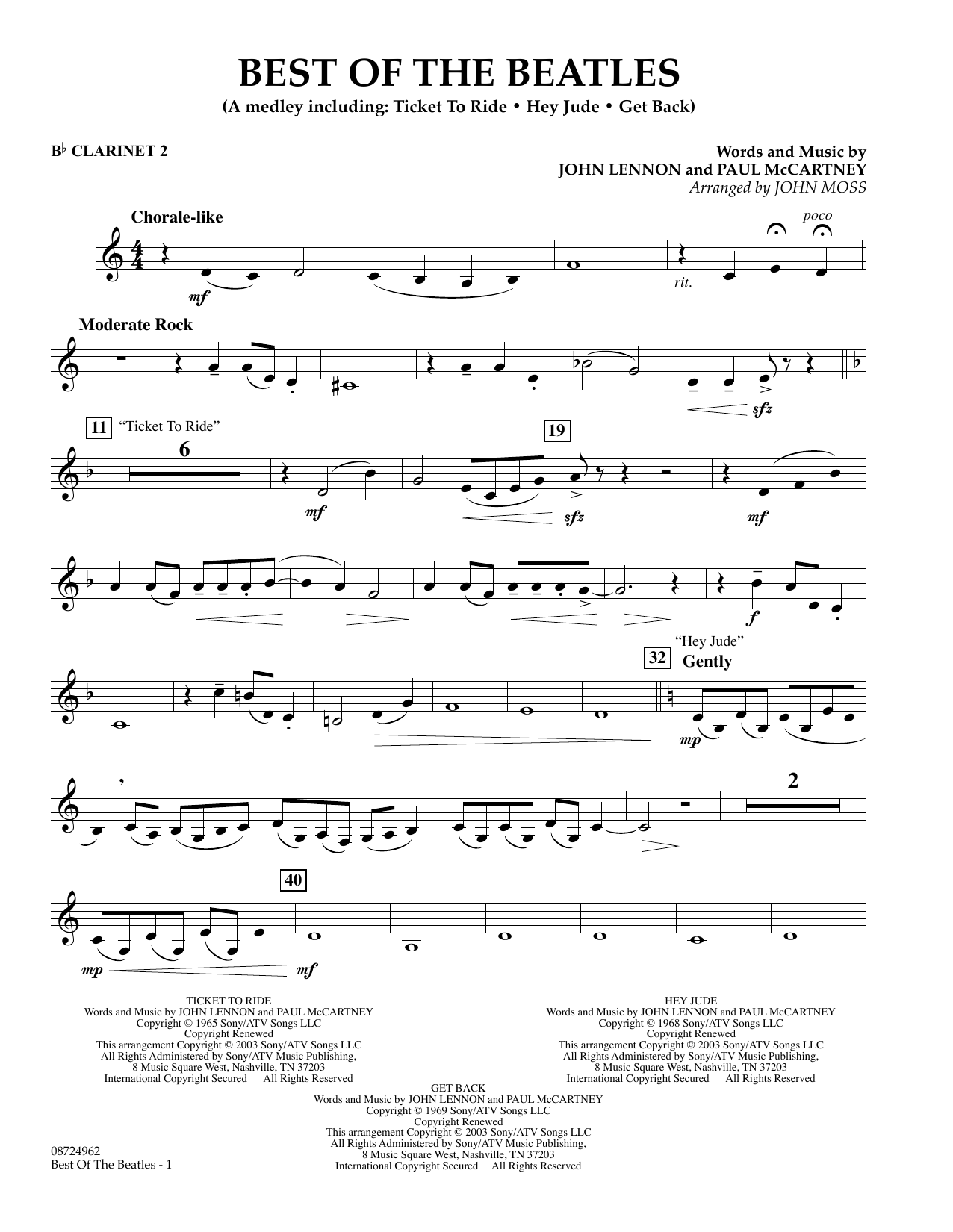 Learn to play John Moss Best of the Beatles - Bb Clarinet 2 sheet music for Concert Band in minutes. Price: 5.9900$ John Moss Best of the Beatles - Bb Clarinet 2 sheet music notes and chords arranged for Concert Band
