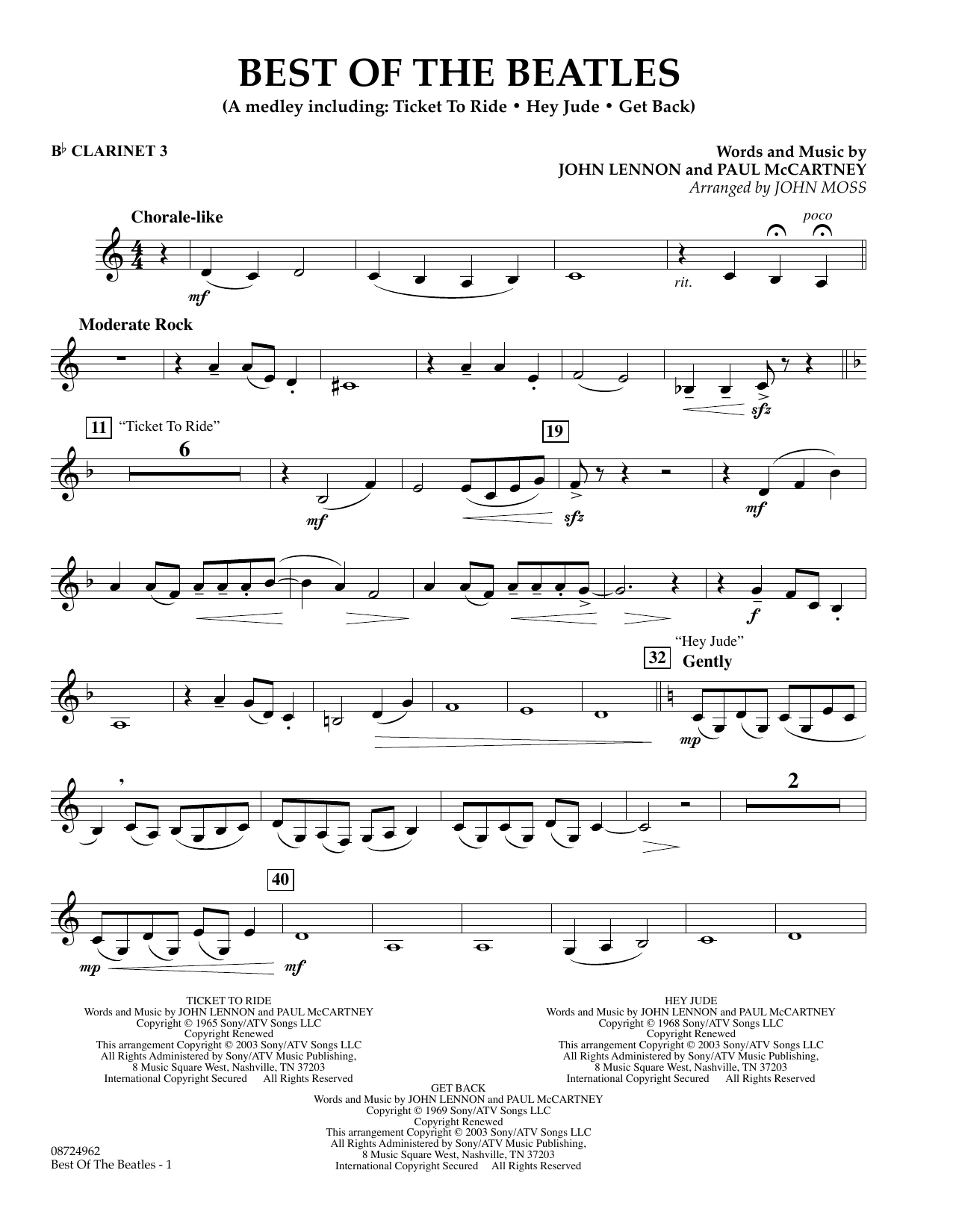 Learn to play John Moss Best of the Beatles - Bb Clarinet 3 sheet music for Concert Band in minutes. Price: 5.9900$ John Moss Best of the Beatles - Bb Clarinet 3 sheet music notes and chords arranged for Concert Band
