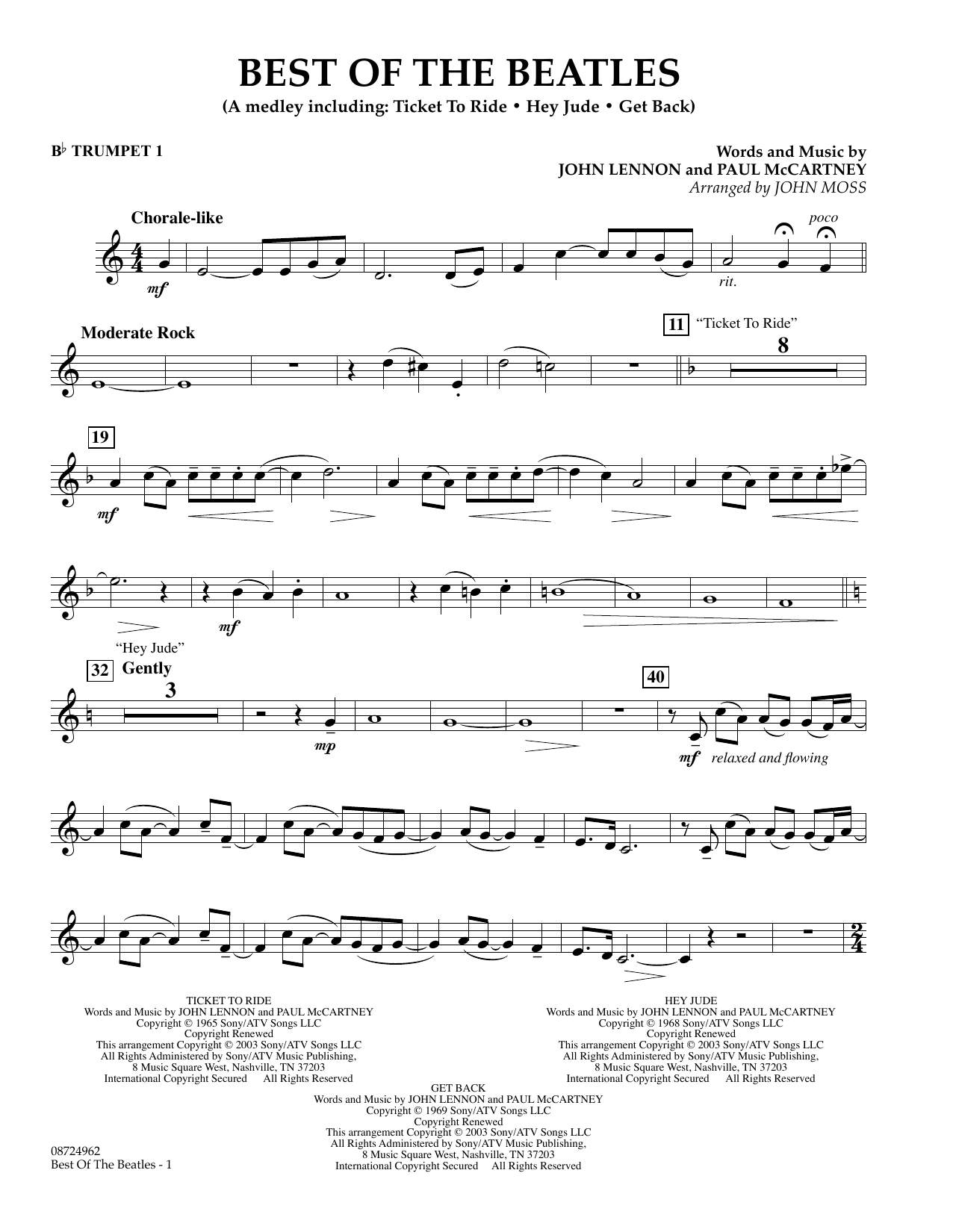 Learn to play John Moss Best of the Beatles - Bb Trumpet 1 sheet music for Concert Band in minutes. Price: 5.9900$ John Moss Best of the Beatles - Bb Trumpet 1 sheet music notes and chords arranged for Concert Band
