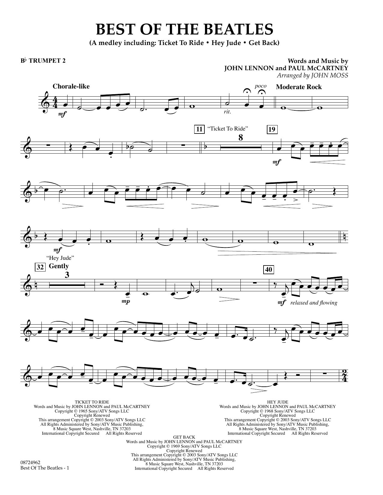 Learn to play John Moss Best of the Beatles - Bb Trumpet 2 sheet music for Concert Band in minutes. Price: 5.9900$ John Moss Best of the Beatles - Bb Trumpet 2 sheet music notes and chords arranged for Concert Band