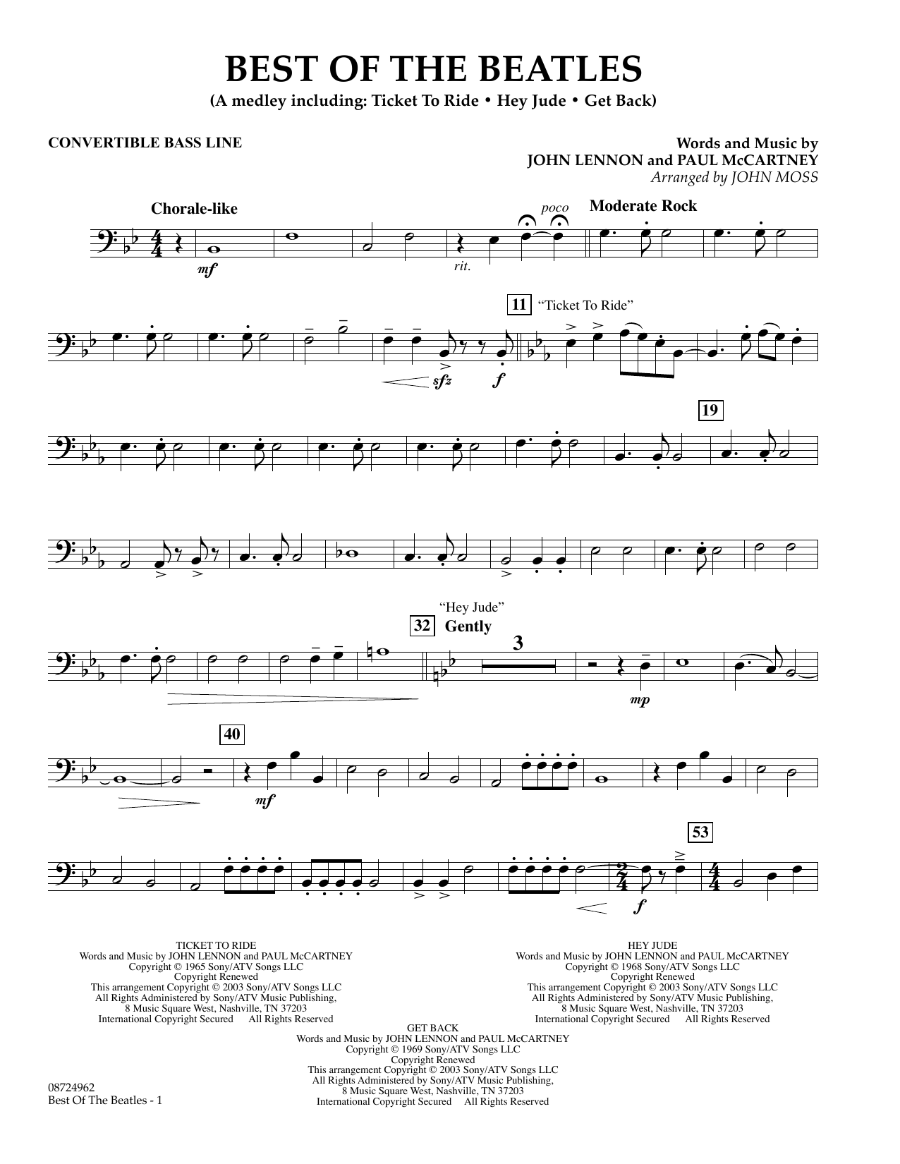 Learn to play John Moss Best of the Beatles - Convertible Bass Line sheet music for Concert Band in minutes. Price: 5.9900$ John Moss Best of the Beatles - Convertible Bass Line sheet music notes and chords arranged for Concert Band