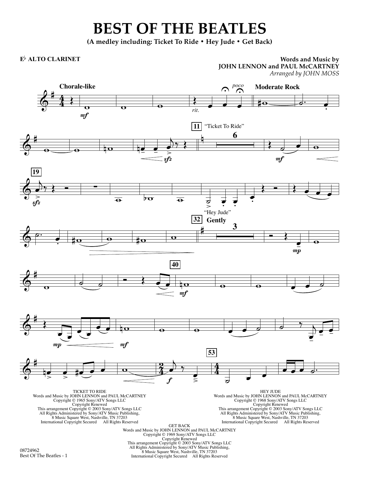 Learn to play John Moss Best of the Beatles - Eb Alto Clarinet sheet music for Concert Band in minutes. Price: 5.9900$ John Moss Best of the Beatles - Eb Alto Clarinet sheet music notes and chords arranged for Concert Band