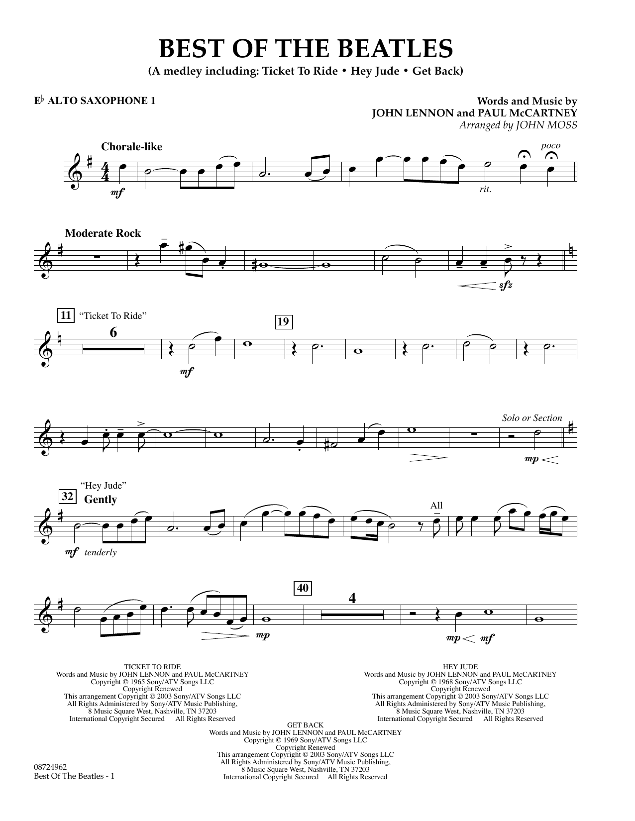 Learn to play John Moss Best of the Beatles - Eb Alto Saxophone 1 sheet music for Concert Band in minutes. Price: 5.9900$ John Moss Best of the Beatles - Eb Alto Saxophone 1 sheet music notes and chords arranged for Concert Band