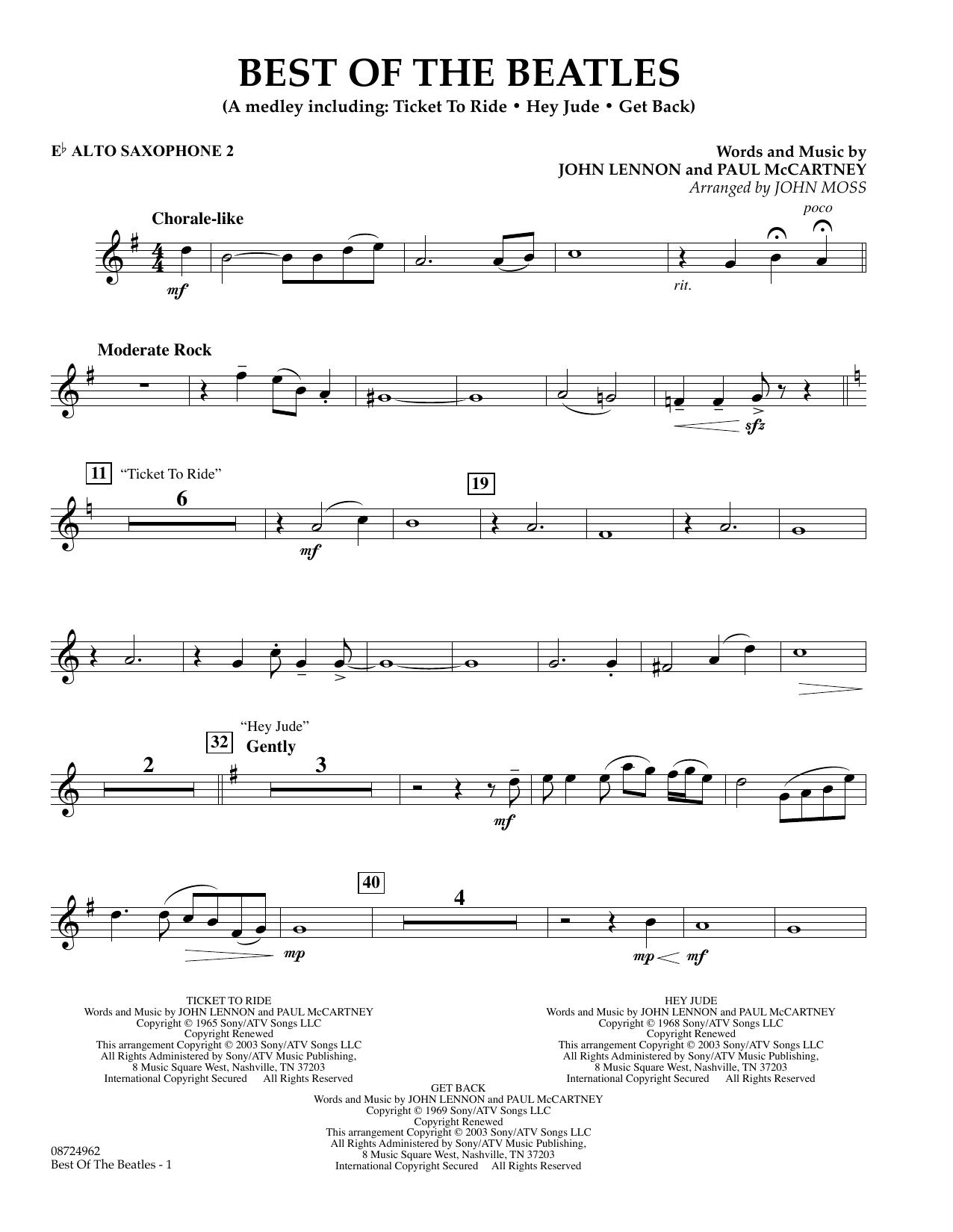 Learn to play John Moss Best of the Beatles - Eb Alto Saxophone 2 sheet music for Concert Band in minutes. Price: 7.8900$ John Moss Best of the Beatles - Eb Alto Saxophone 2 sheet music notes and chords arranged for Concert Band