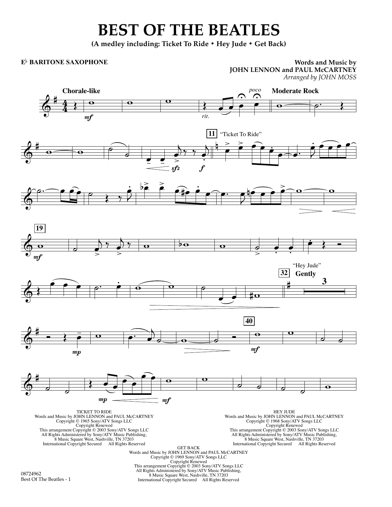 Learn to play John Moss Best of the Beatles - Eb Baritone Saxophone sheet music for Concert Band in minutes. Price: 7.8900$ John Moss Best of the Beatles - Eb Baritone Saxophone sheet music notes and chords arranged for Concert Band