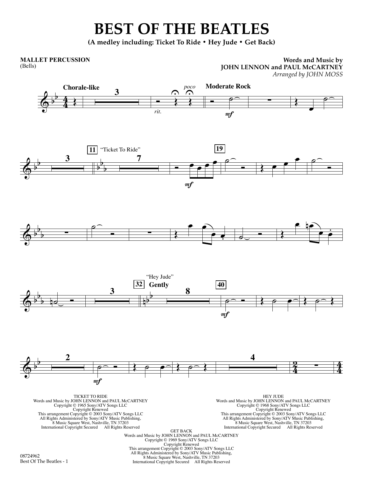 Learn to play John Moss Best of the Beatles - Mallet Percussion sheet music for Concert Band in minutes. Price: 5.9900$ John Moss Best of the Beatles - Mallet Percussion sheet music notes and chords arranged for Concert Band