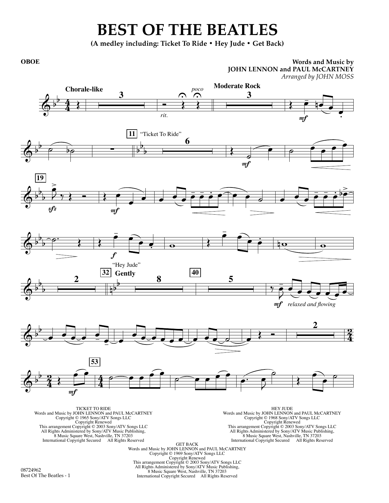 Learn to play John Moss Best of the Beatles - Oboe sheet music for Concert Band in minutes. Price: 5.9900$ John Moss Best of the Beatles - Oboe sheet music notes and chords arranged for Concert Band