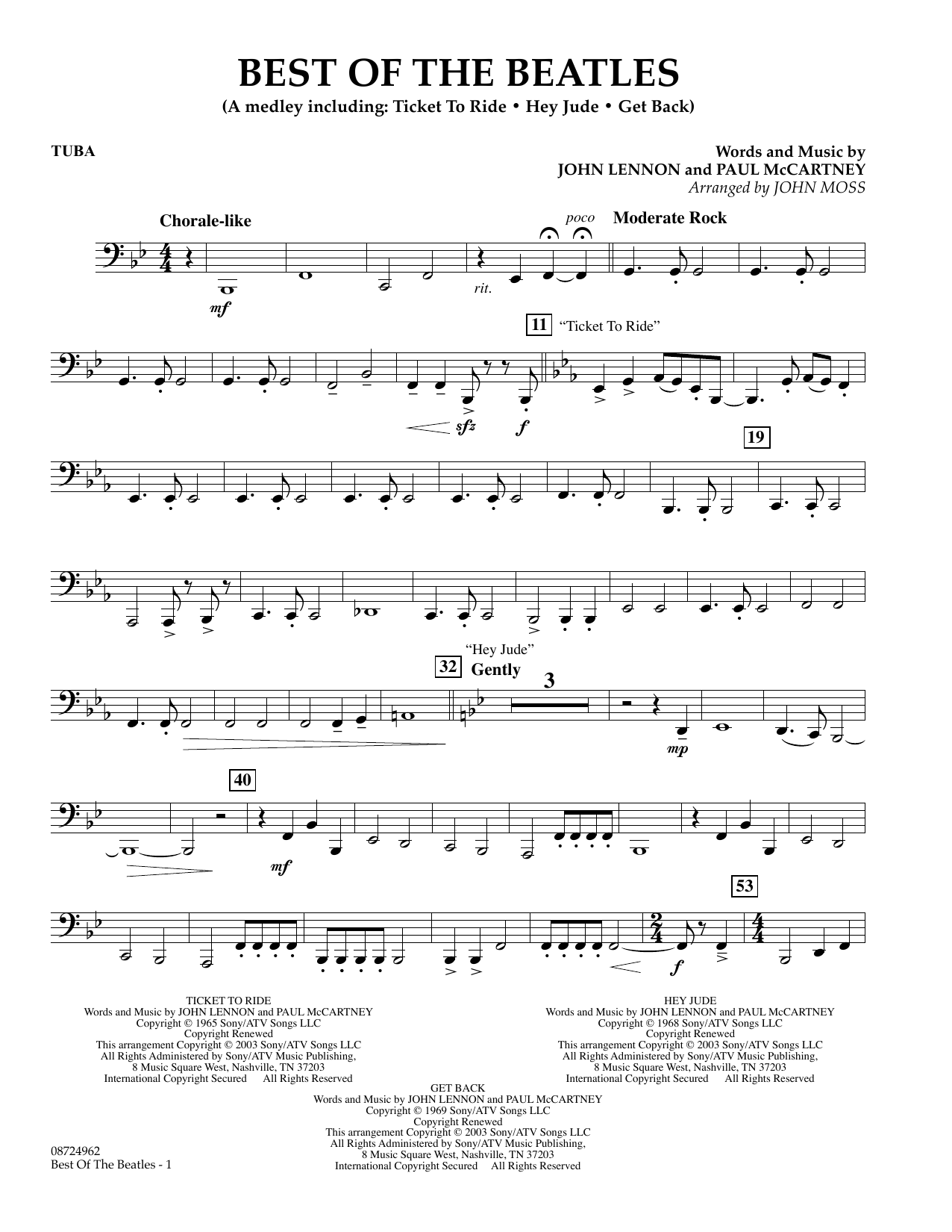 Learn to play John Moss Best of the Beatles - Tuba sheet music for Concert Band in minutes. Price: 5.9900$ John Moss Best of the Beatles - Tuba sheet music notes and chords arranged for Concert Band