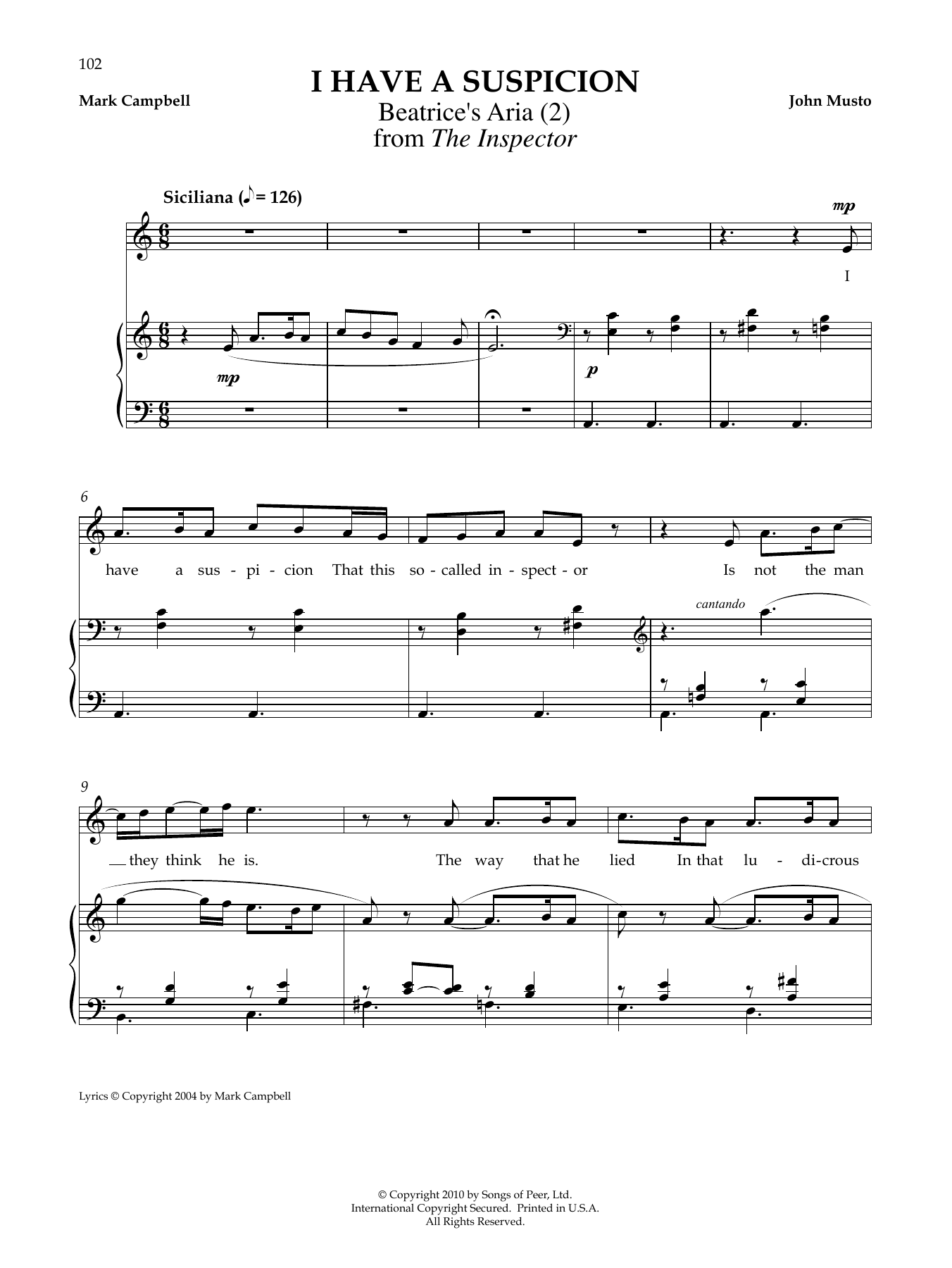 John Musto I Have A Suspicion sheet music notes and chords arranged for Piano & Vocal