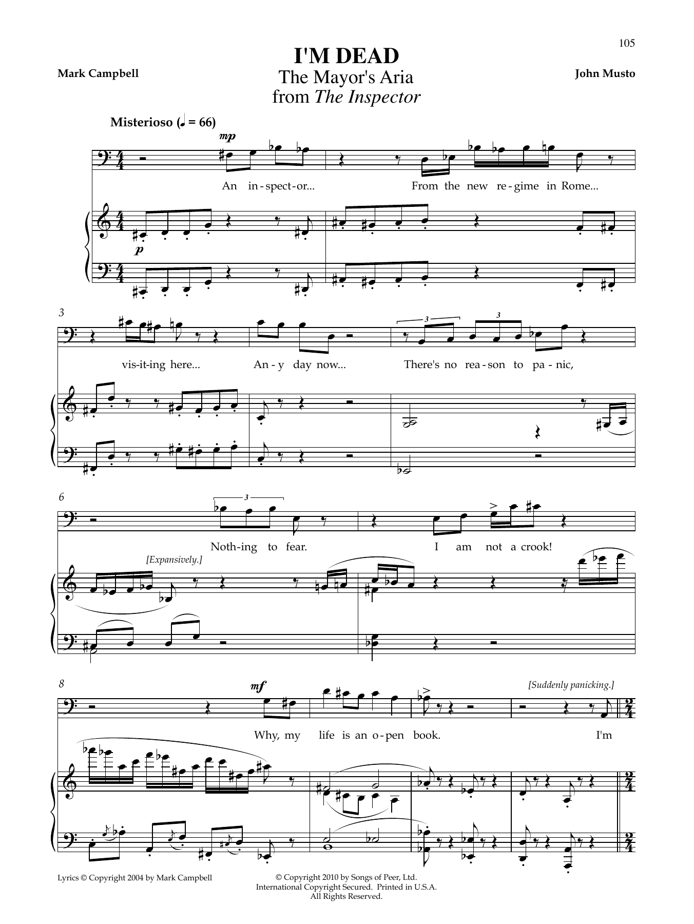 John Musto I'm Dead sheet music notes and chords. Download Printable PDF.