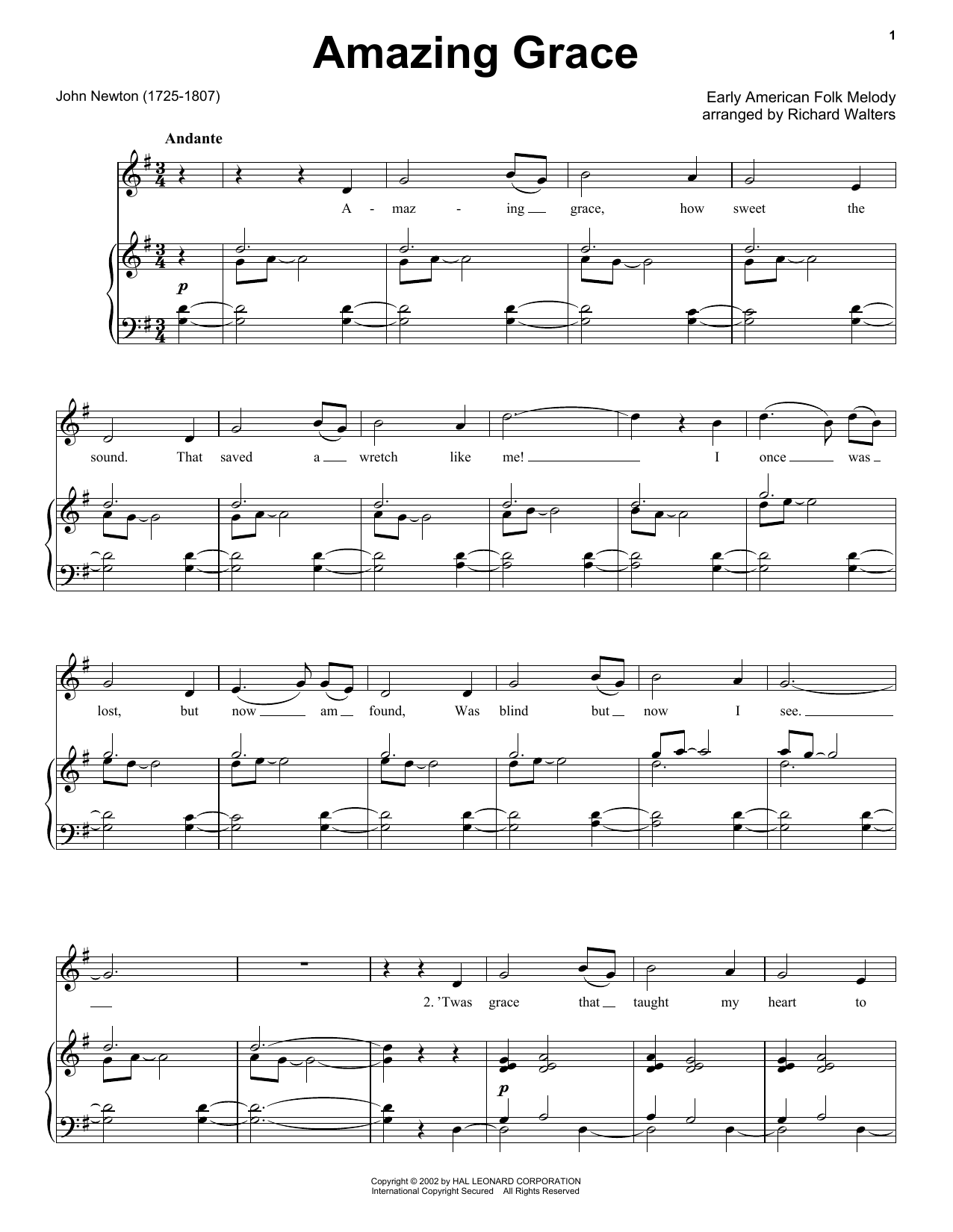 John Newton Amazing Grace Sheet Music PDF Notes Chords Sacred Score Super Easy Piano 