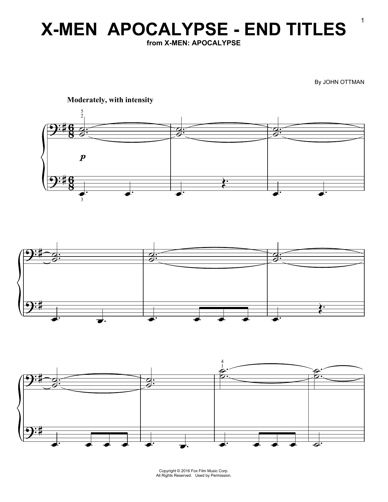 Learn to play John Ottman X-Men: Apocalypse - End Titles sheet music for Easy Piano in minutes. Price: 6.9900$ John Ottman X-Men: Apocalypse - End Titles sheet music notes and chords arranged for Easy Piano