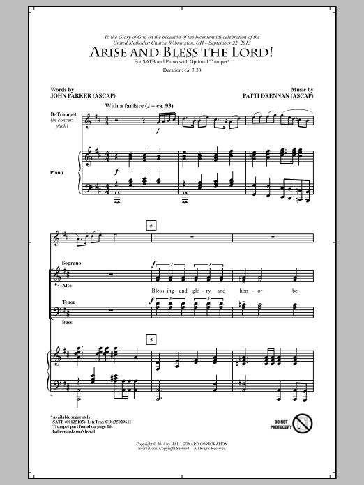 Learn to play John Parker Arise And Bless The Lord! sheet music for SATB Choir in minutes. Price: 3.9900$ John Parker Arise And Bless The Lord! sheet music notes and chords arranged for SATB Choir