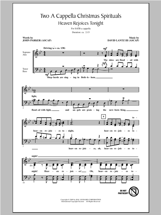 Learn to play David Lantz III Two A Cappella Christmas Spirituals (arr. John Parker) sheet music for SATB Choir in minutes. Price: 3.9900$ David Lantz III Two A Cappella Christmas Spirituals (arr. John Parker) sheet music notes and chords arranged for SATB Choir