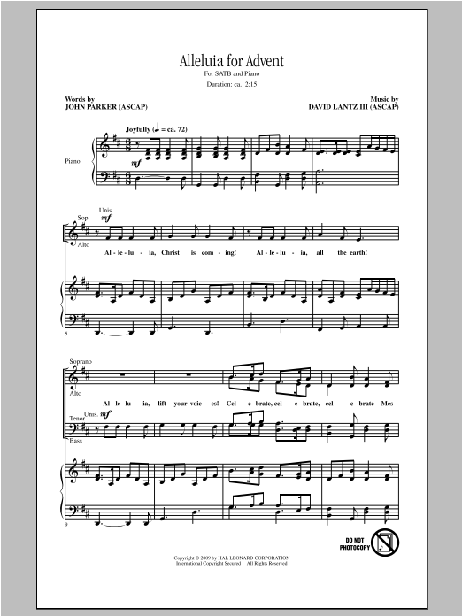 Learn to play David Lantz III Alleluia For Advent sheet music for SATB Choir in minutes. David Lantz III Alleluia For Advent sheet music notes and chords. Download Printable PDF.
