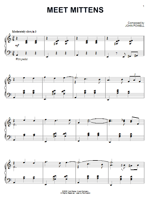 John Powell Meet Mittens sheet music notes and chords. Download Printable PDF.