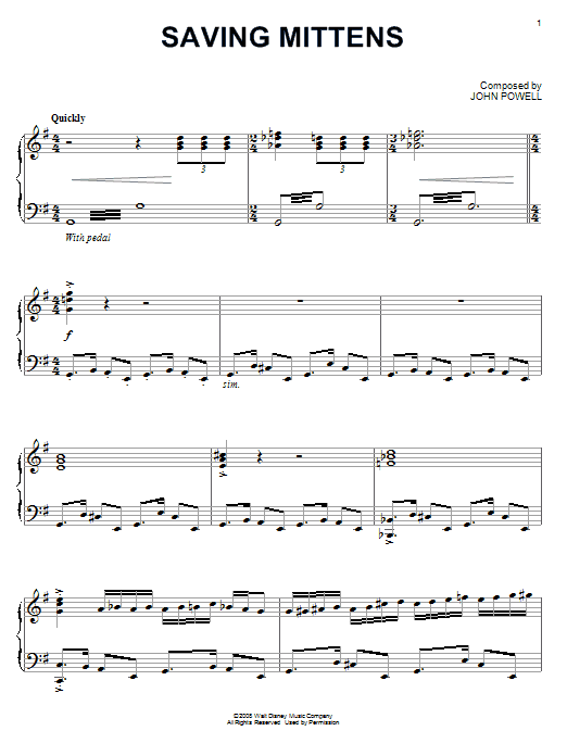 John Powell Saving Mittens sheet music notes and chords. Download Printable PDF.