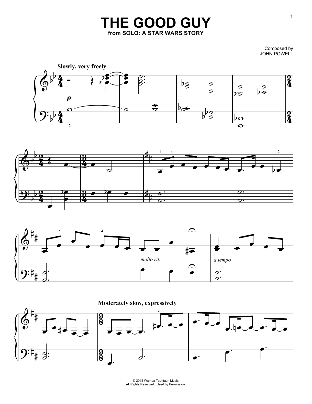 Learn to play John Powell The Good Guy (from Solo: A Star Wars Story) sheet music for Easy Piano in minutes. Price: 6.9900$ John Powell The Good Guy (from Solo: A Star Wars Story) sheet music notes and chords arranged for Easy Piano