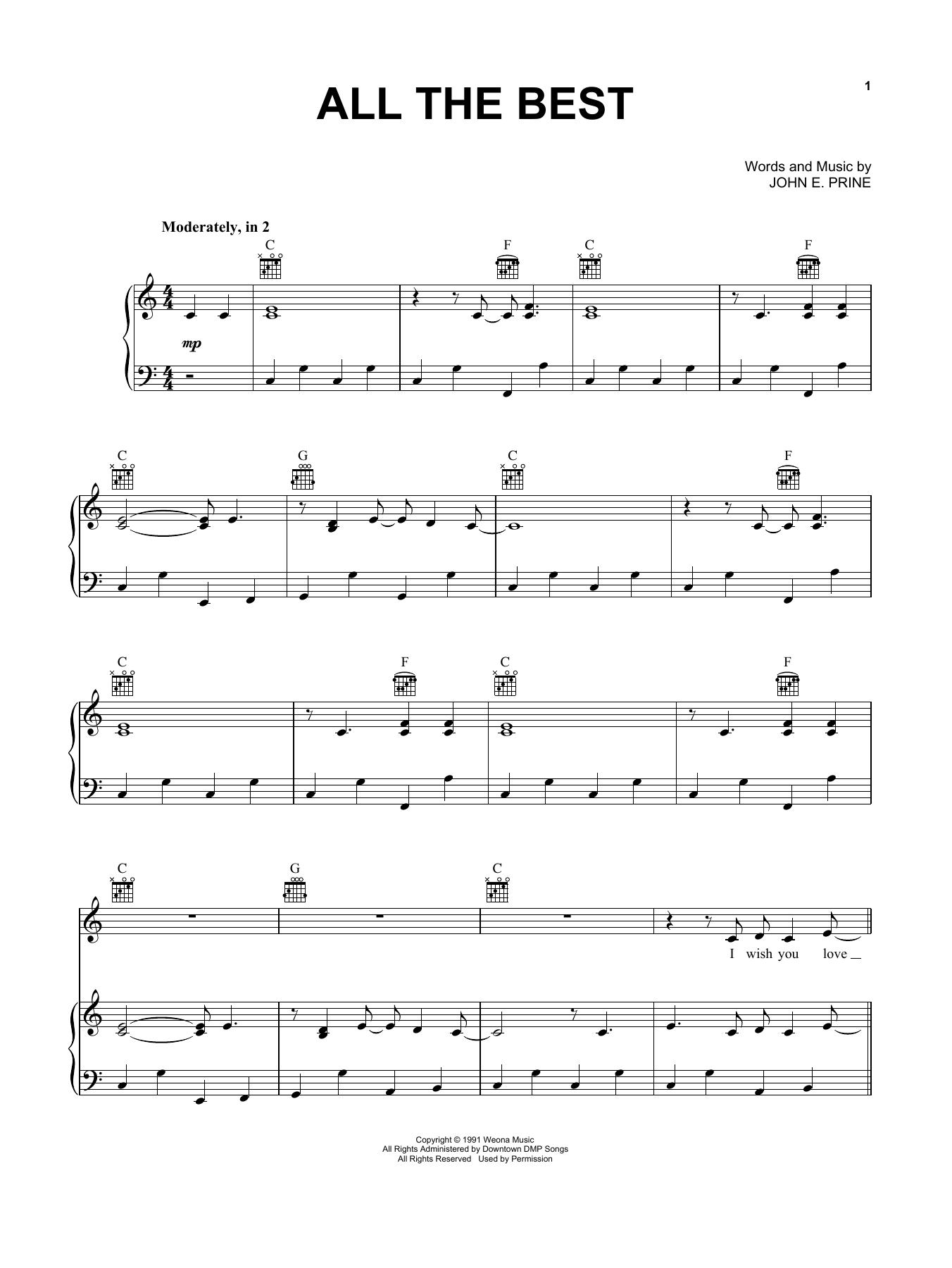 John Prine All The Best sheet music notes and chords. Download Printable PDF.