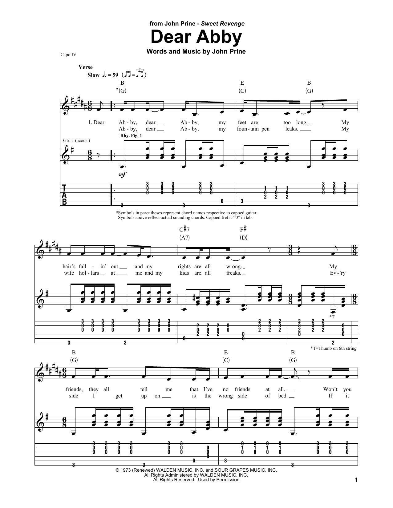 John Prine Dear Abby sheet music notes and chords. Download Printable PDF.