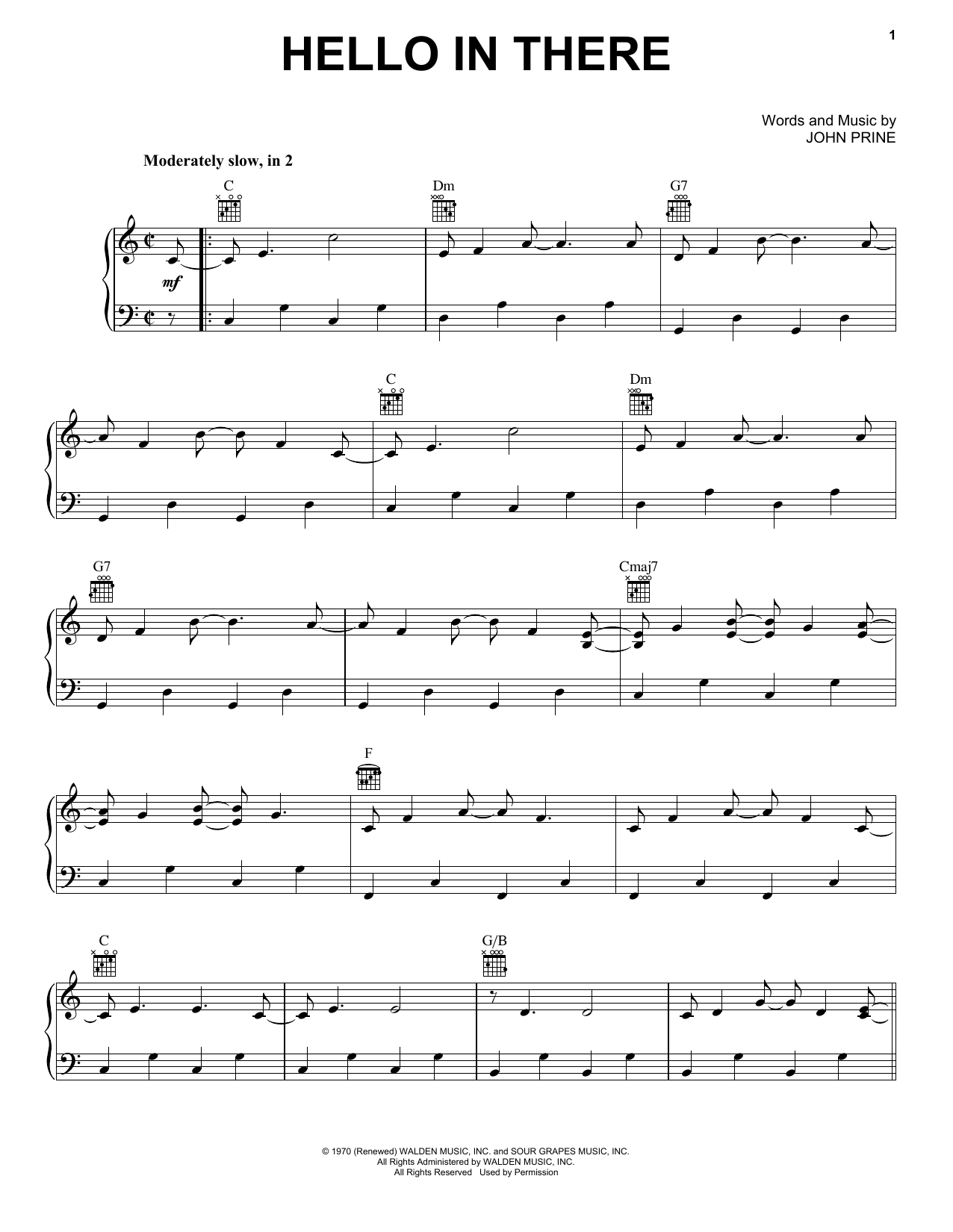 John Prine Hello In There Sheet Music Pdf Notes Chords Pop Score Guitar Tab Single Guitar Download Printable Sku 4050