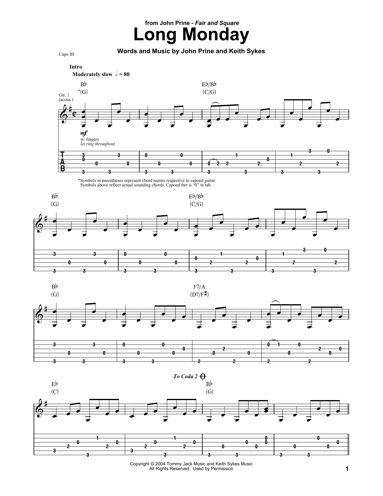 John Prine Long Monday sheet music notes and chords. Download Printable PDF.