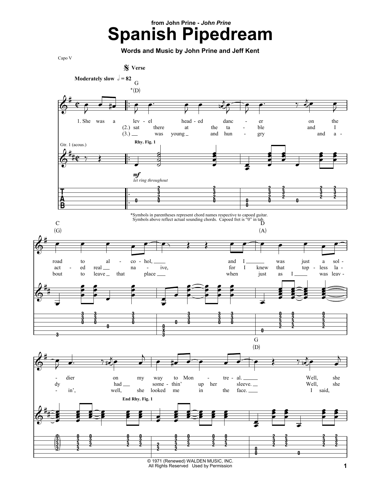 John Prine Spanish Pipedream sheet music notes and chords. Download Printable PDF.