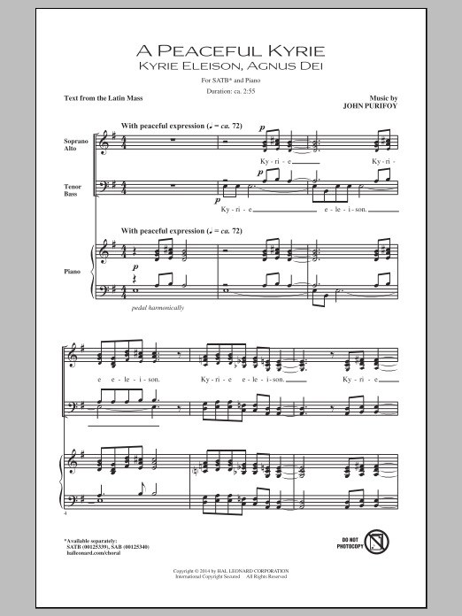 John Purifoy A Peaceful Kyrie sheet music notes and chords. Download Printable PDF.