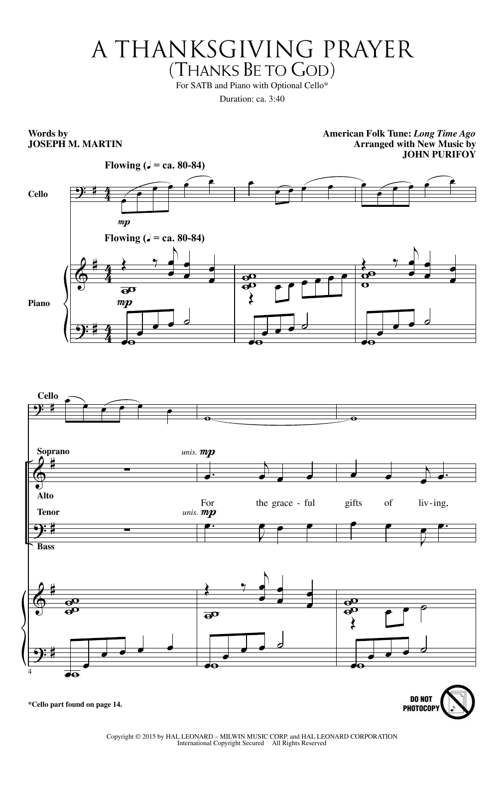 Learn to play John Purifoy A Thanksgiving Prayer (Thanks Be To God) sheet music for SATB Choir in minutes. Price: 3.9900$ John Purifoy A Thanksgiving Prayer (Thanks Be To God) sheet music notes and chords arranged for SATB Choir