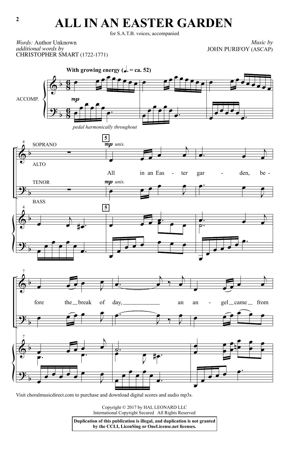 Learn to play John Purifoy All In An Easter Garden sheet music for SATB Choir in minutes. Price: 3.9900$ John Purifoy All In An Easter Garden sheet music notes and chords arranged for SATB Choir