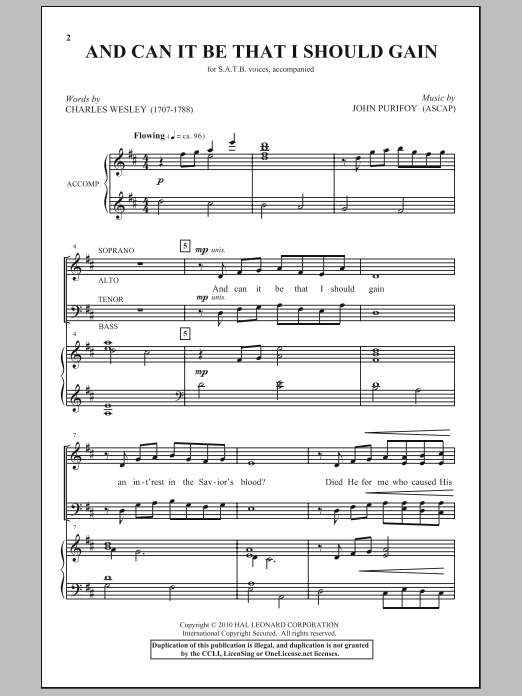 Learn to play John Purifoy And Can It Be That I Should Gain sheet music for SATB Choir in minutes. Price: 3.9900$ John Purifoy And Can It Be That I Should Gain sheet music notes and chords arranged for SATB Choir