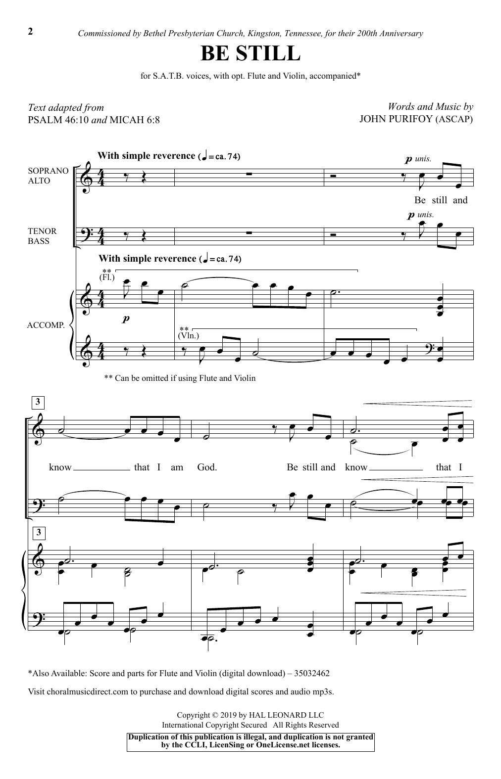 John Purifoy Be Still sheet music notes and chords. Download Printable PDF.