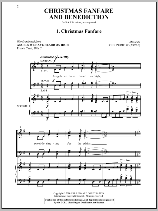 Learn to play John Purifoy Christmas Fanfare And Benediction sheet music for SATB Choir in minutes. Price: 3.9900$ John Purifoy Christmas Fanfare And Benediction sheet music notes and chords arranged for SATB Choir