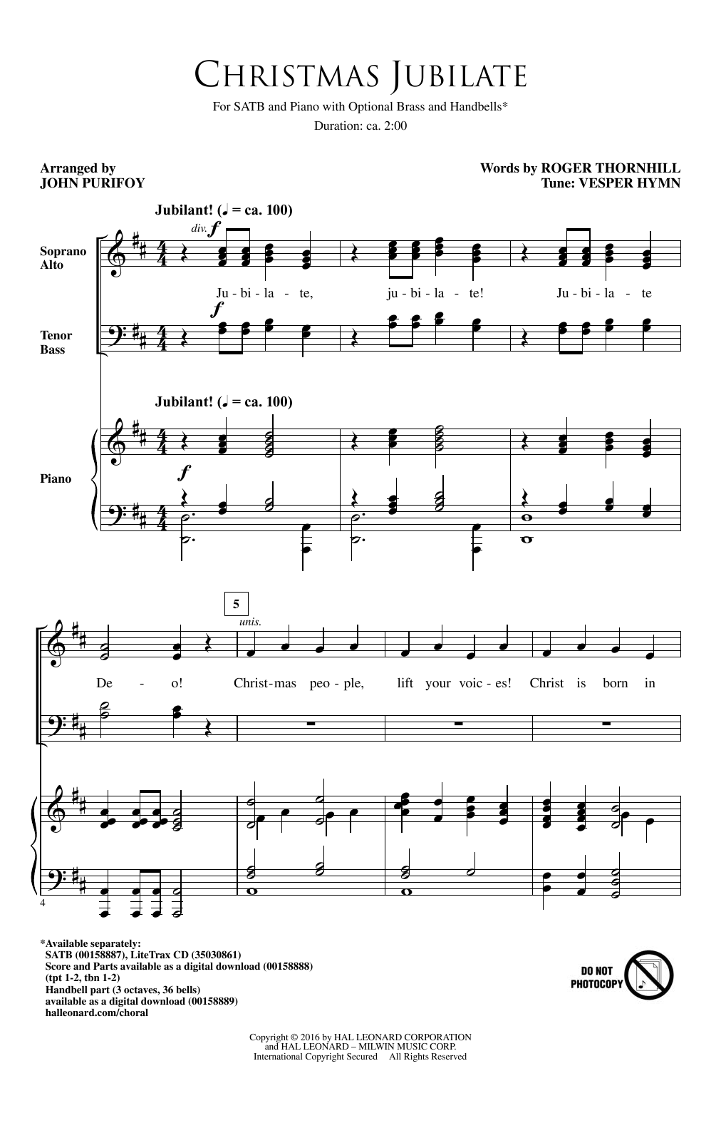 John Purifoy Christmas Jubilate sheet music notes and chords. Download Printable PDF.