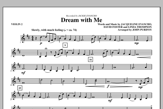 Learn to play John Purifoy Dream With Me - Violin 2 sheet music for Choir Instrumental Pak in minutes. Price: 8.9900$ John Purifoy Dream With Me - Violin 2 sheet music notes and chords arranged for Choir Instrumental Pak