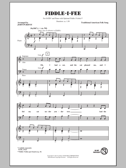 John Purifoy Fiddle-I-Fee sheet music notes and chords. Download Printable PDF.