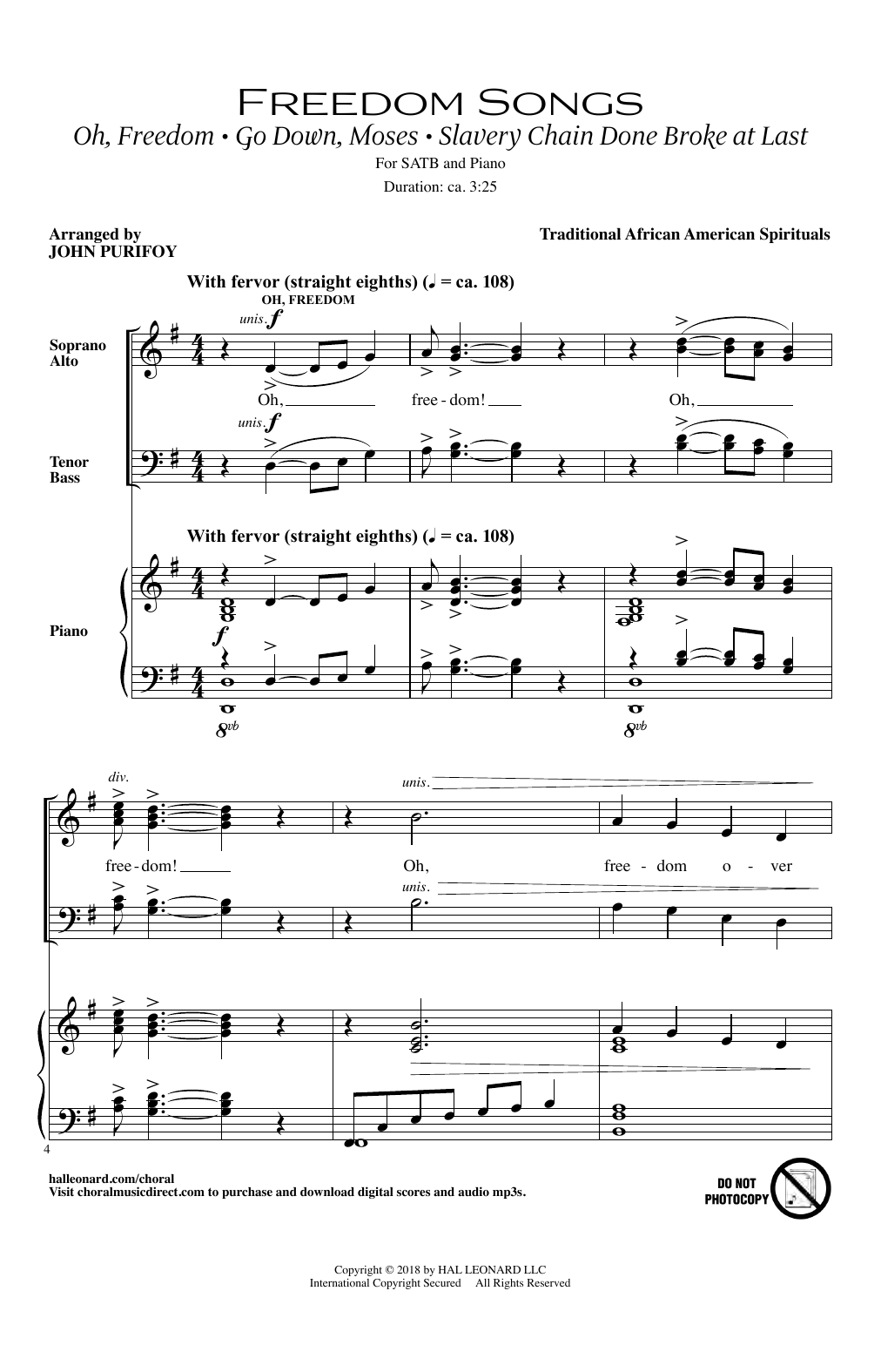 John Purifoy Freedom Songs sheet music notes and chords. Download Printable PDF.