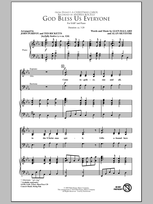 Learn to play John Purifoy God Bless Us Everyone sheet music for SAB Choir in minutes. Price: 3.9900$ John Purifoy God Bless Us Everyone sheet music notes and chords arranged for SAB Choir