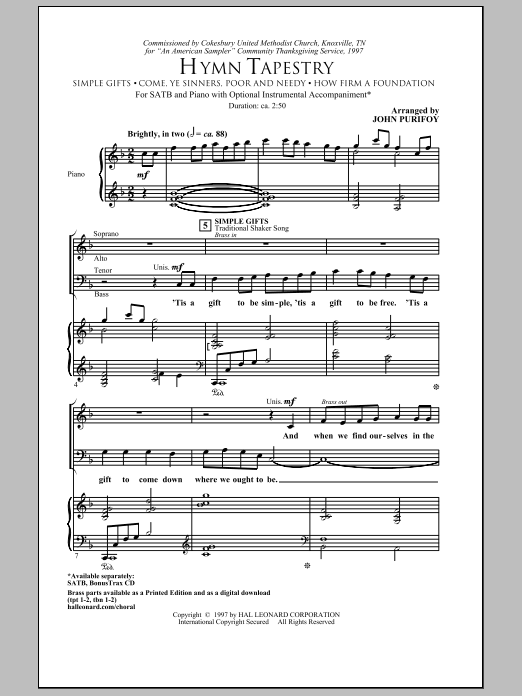 John Purifoy Hymn Tapestry sheet music notes and chords. Download Printable PDF.