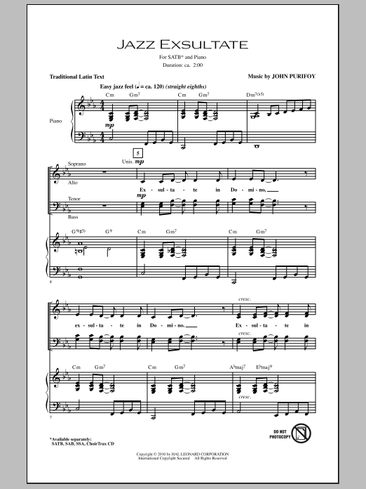 John Purifoy Jazz Exsultate sheet music notes and chords. Download Printable PDF.