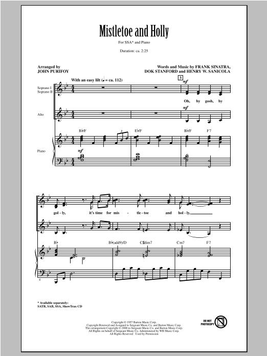 John Purifoy Mistletoe And Holly sheet music notes and chords. Download Printable PDF.