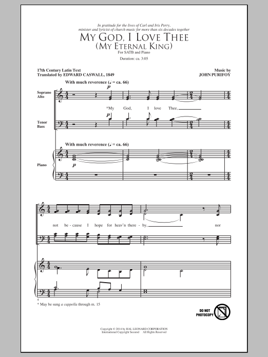 Learn to play John Purifoy My God, I Love Thee (My Eternal King) sheet music for SATB Choir in minutes. Price: 3.9900$ John Purifoy My God, I Love Thee (My Eternal King) sheet music notes and chords arranged for SATB Choir