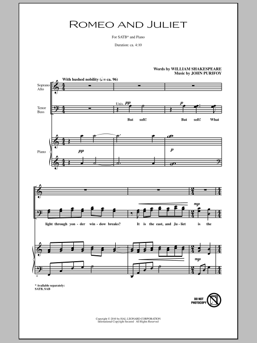 John Purifoy Romeo And Juliet sheet music notes and chords. Download Printable PDF.