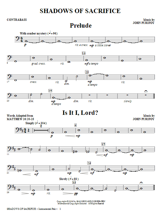 John Purifoy Shadows of Sacrifice - Contrabass sheet music notes and chords arranged for Choir Instrumental Pak