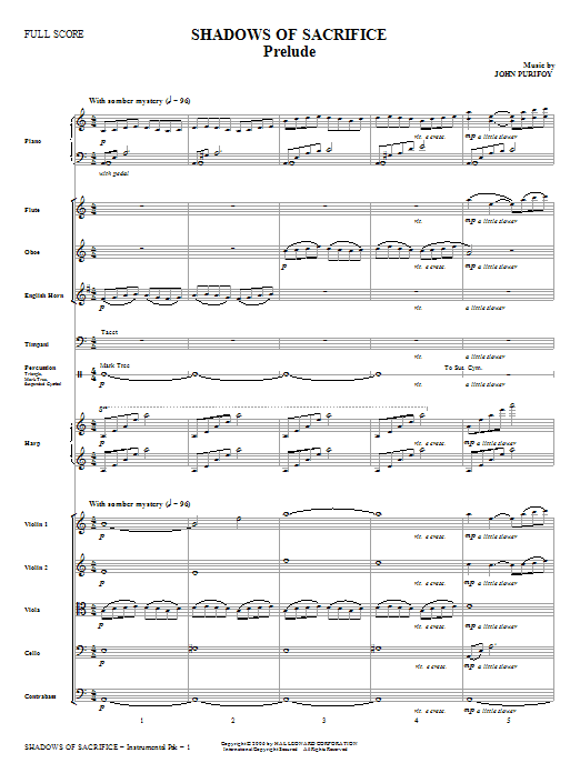Learn to play John Purifoy Shadows of Sacrifice - Full Score sheet music for Choir Instrumental Pak in minutes. Price: 26.9700$ John Purifoy Shadows of Sacrifice - Full Score sheet music notes and chords arranged for Choir Instrumental Pak