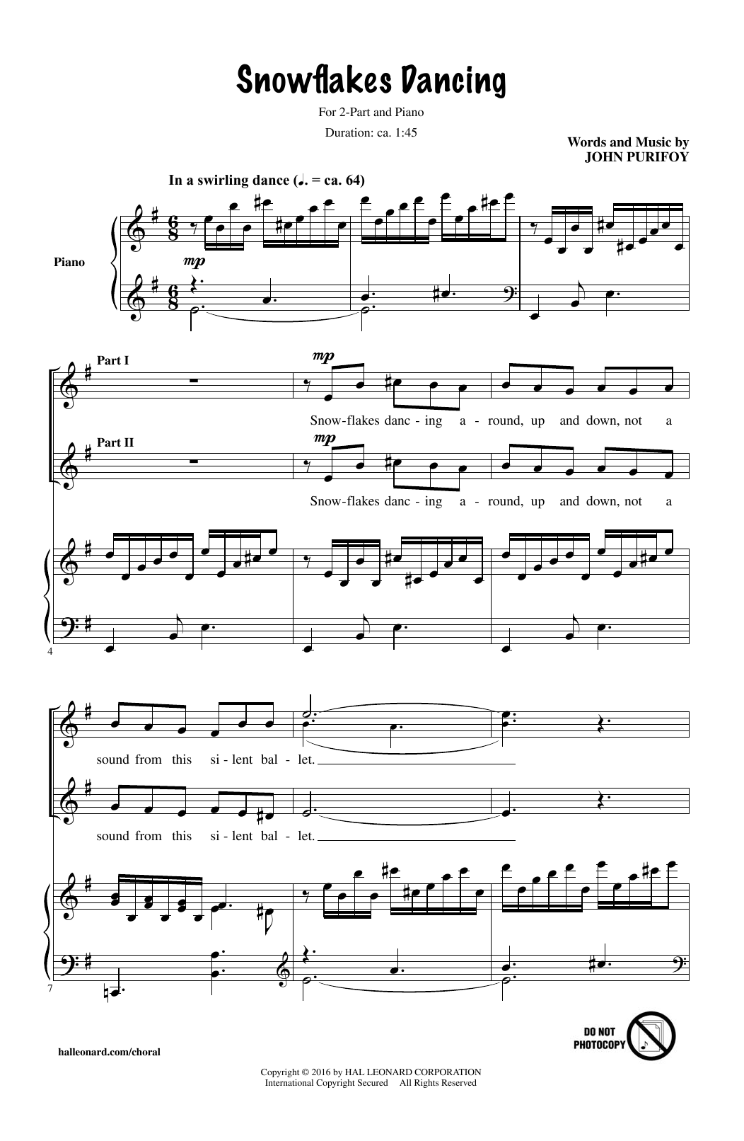 John Purifoy Snowflakes Dancing sheet music notes and chords. Download Printable PDF.