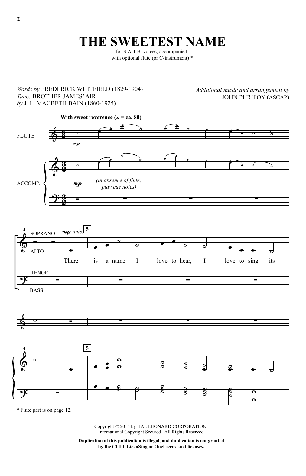 John Purifoy The Sweetest Name sheet music notes and chords. Download Printable PDF.